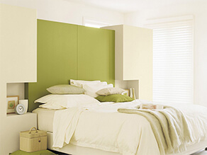Modern Green Bedroom with Square Tetris Style Bedhead
